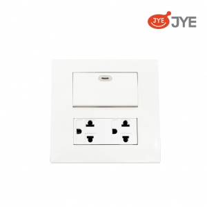 Công tắc 1 phím + Ổ cắm đôi 3 chấu JY-P4155